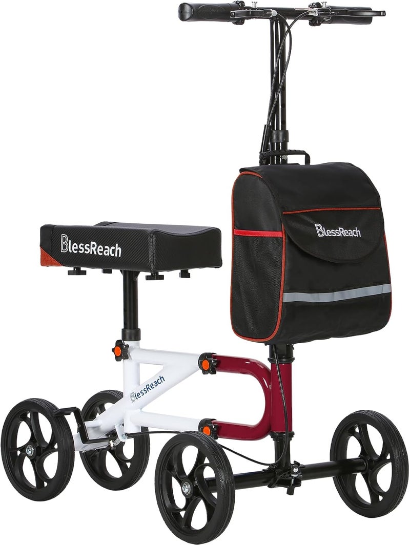 BlessReach Economy Knee Scooter Steerable Knee Walker for Foot Injuries Compact Crutch Alternative with Dual Braking System (Red) - Image 1